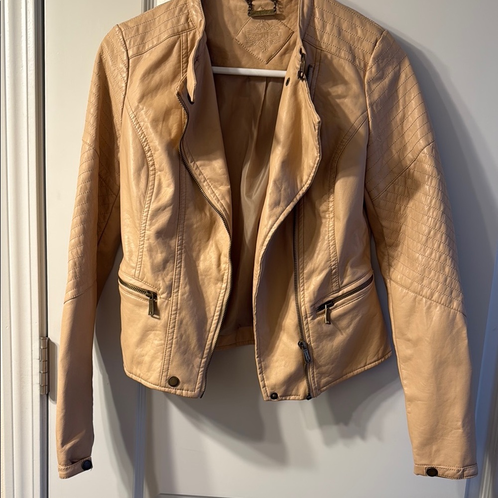Tan Quilted Women's Pleather Jacket